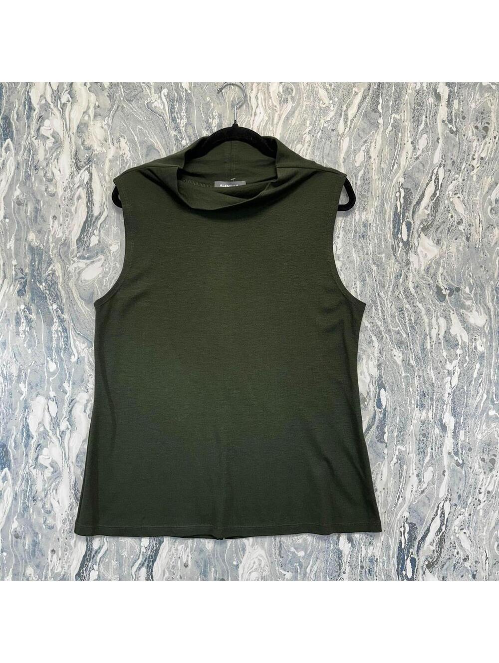 Boho Indie Minimalist Olive Green Sleeveless Mock Neck Top (4)